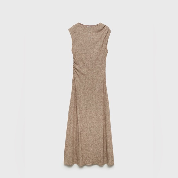 Mango brown midi dress with structured shoulders NWT - Picture 2 of 5
